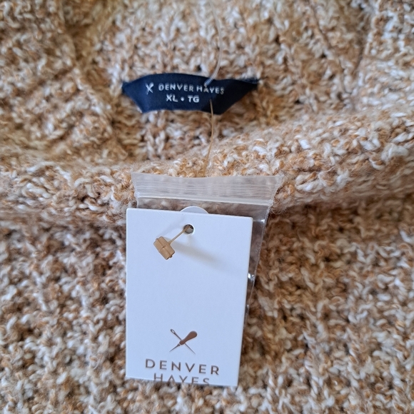 Denver Hayes Sweater Loose Waffke Knit Women's XL Tan Cream Mockneck Top - Picture 6 of 9